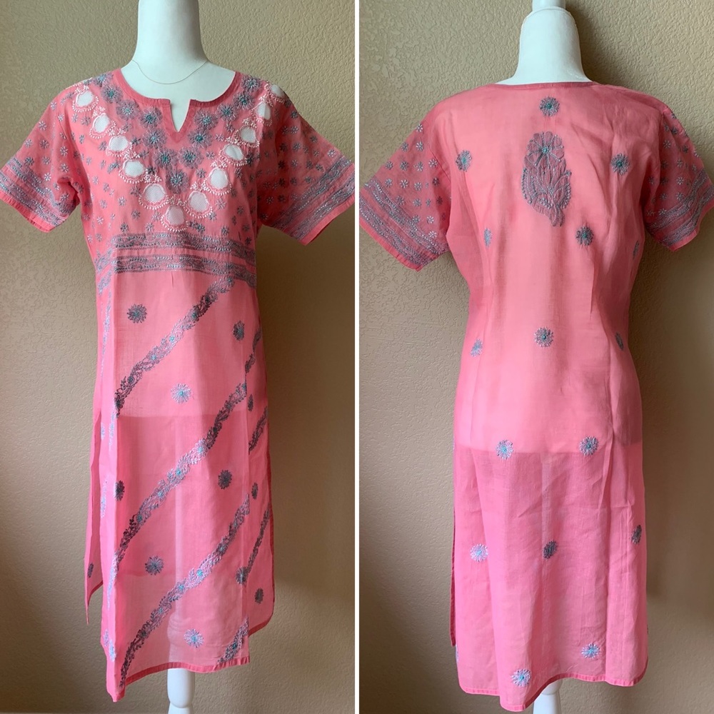 Pink Embroidered Beach Cover Up Size Small